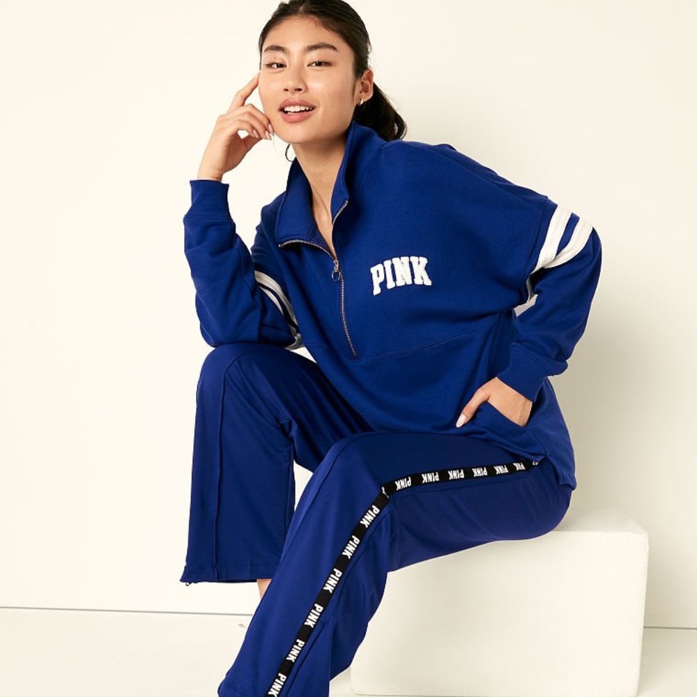 Victoria's Secret PINK Fleece Oversized Quarter-Zip Sweatshirt Ensign Blue L NEW - Picture 4 of 4